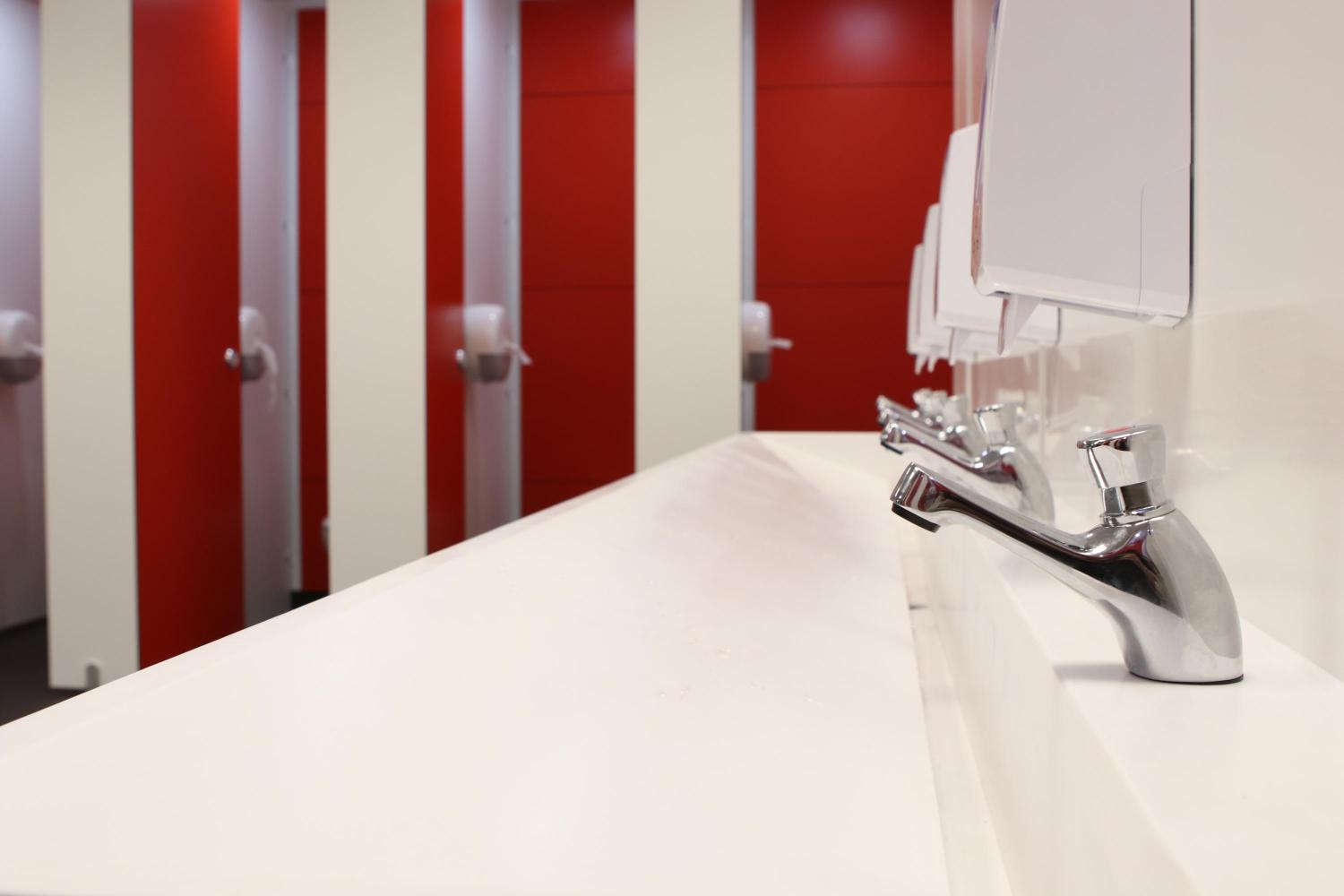 solid surface washtrough with push taps