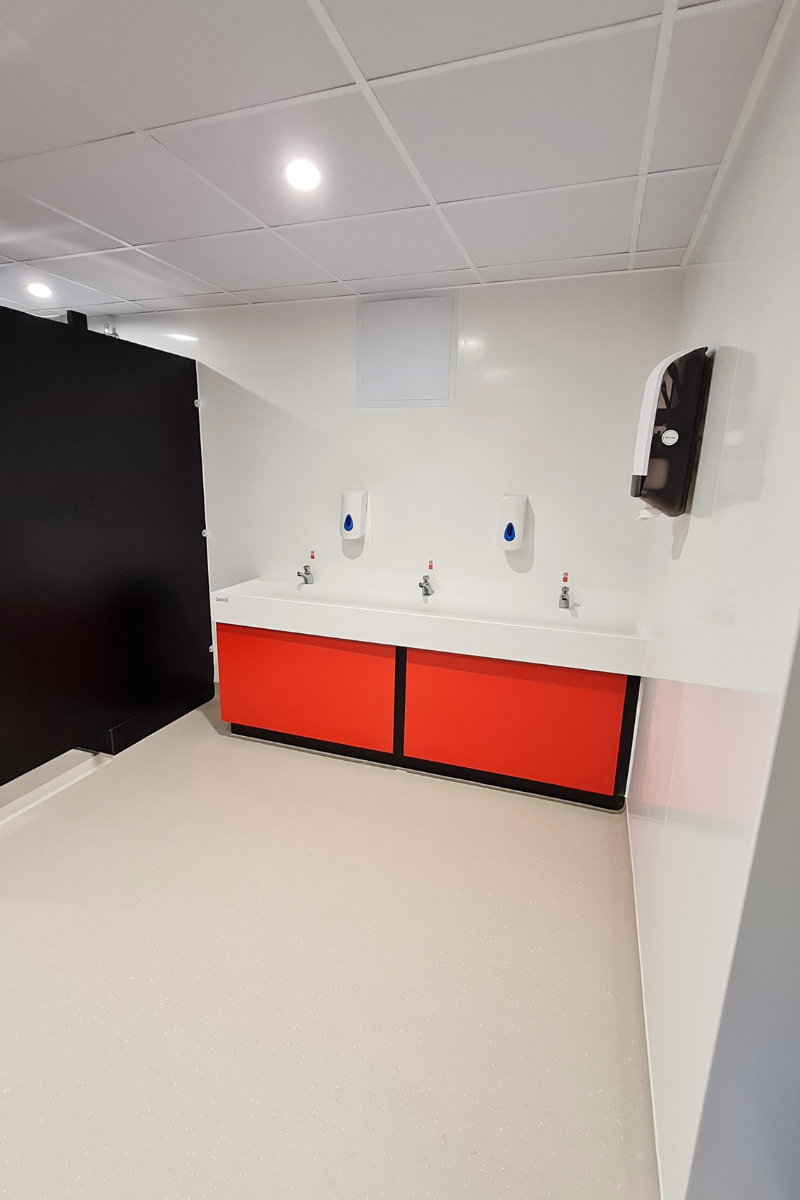 Epsom College 4 Corian washtroughs for college washroom