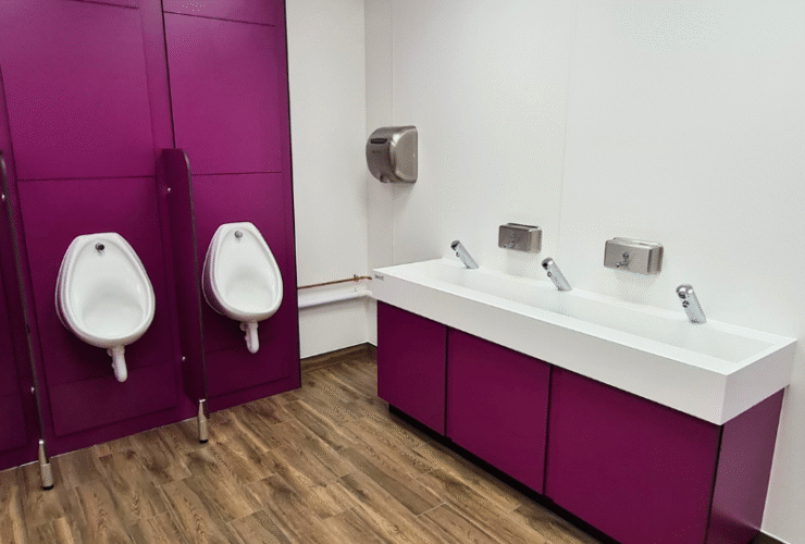Modern washroom design for food production facilities.