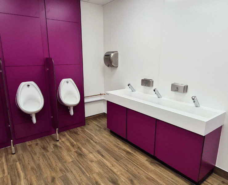 Modern washroom design for food production facilities.