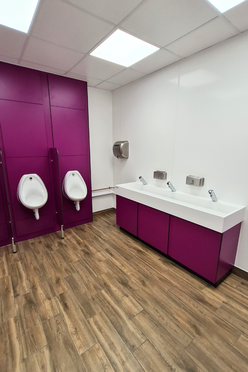 Modern washroom design for food production facilities.