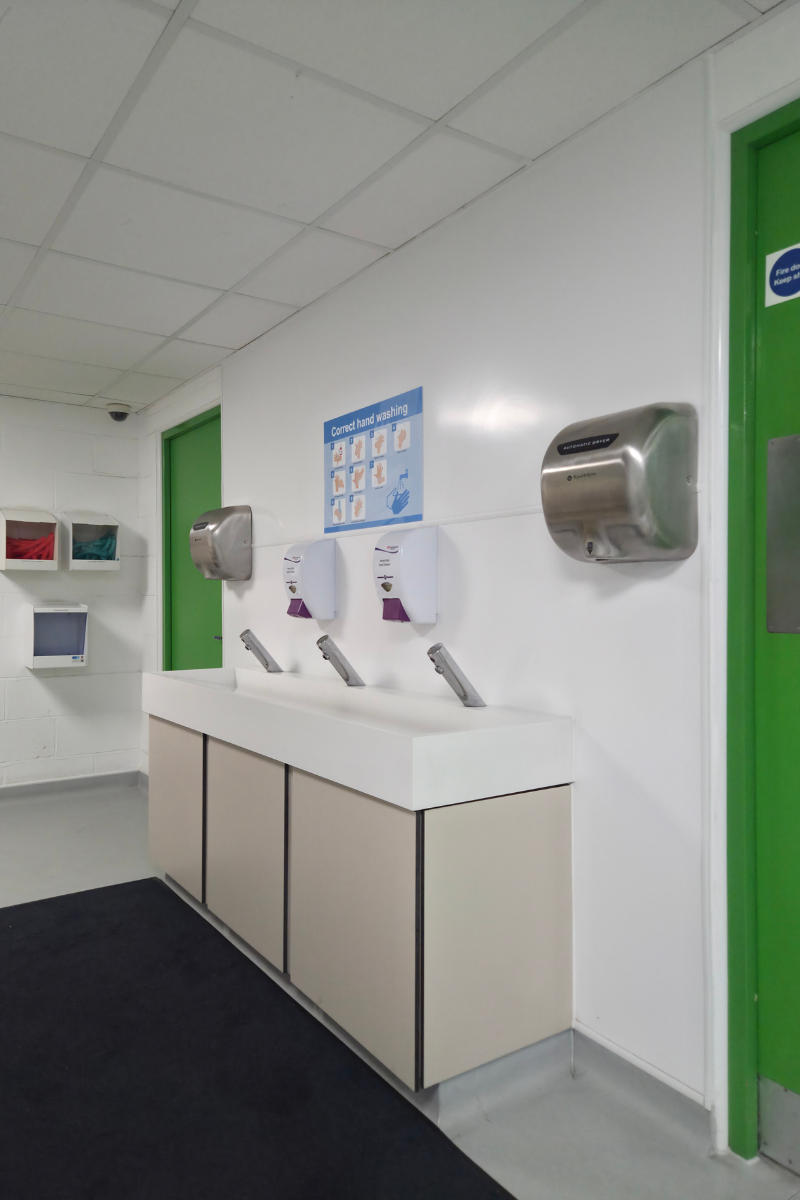 Washroom facilities for manufacturing